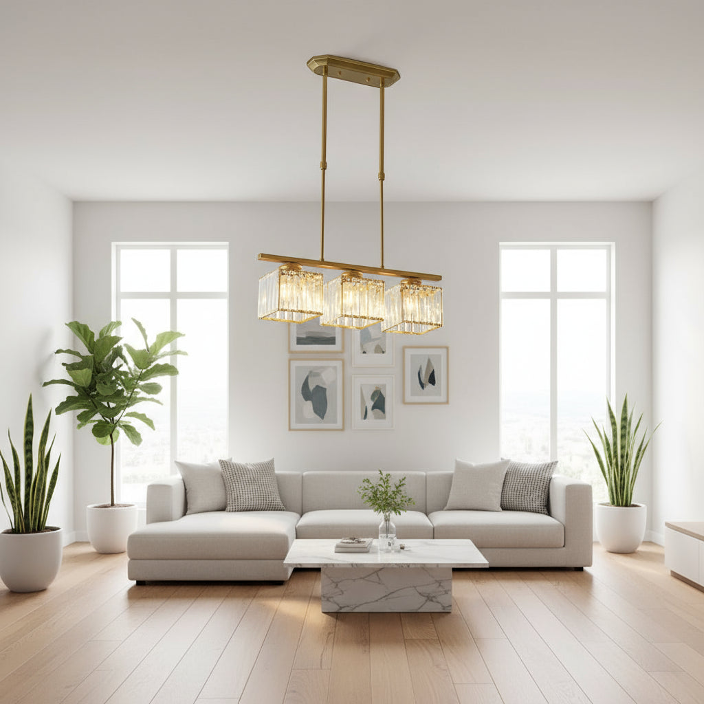 Maison Elvion – Suspension design nordique à plusieurs têtes – Verre et fer – Éclairage moderne pour îlot de cuisine, salle à manger ou salon – 3 ou 4 lampes réglables