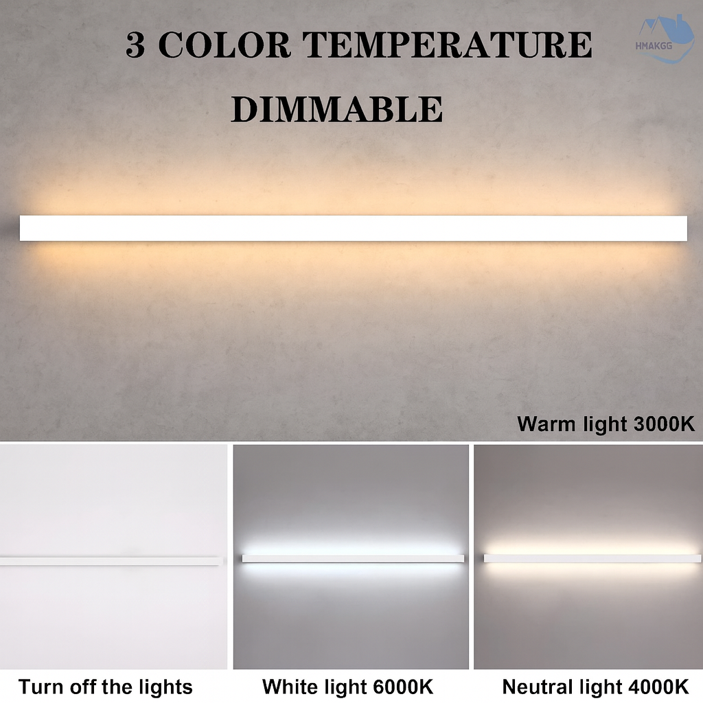 Applique murale LED intérieure – Barre longue 100 cm – Aluminium et acrylique – Blanc – 3 températures de couleur