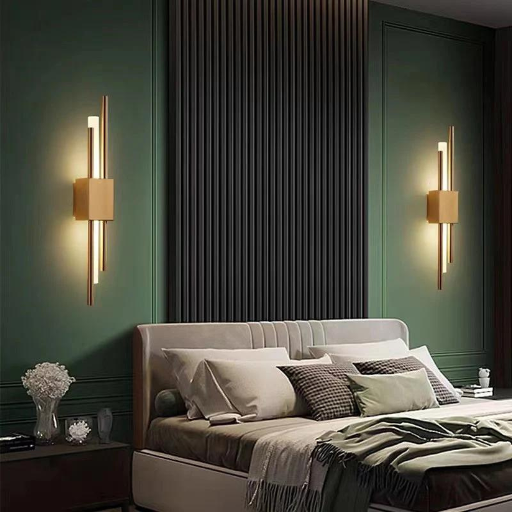 Applique murale en métal et marbre – Blanc, vert et or – LED intégrée