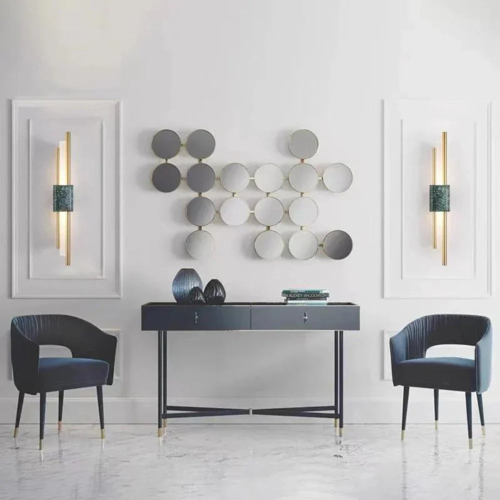 Applique murale en métal et marbre – Blanc, vert et or – LED intégrée