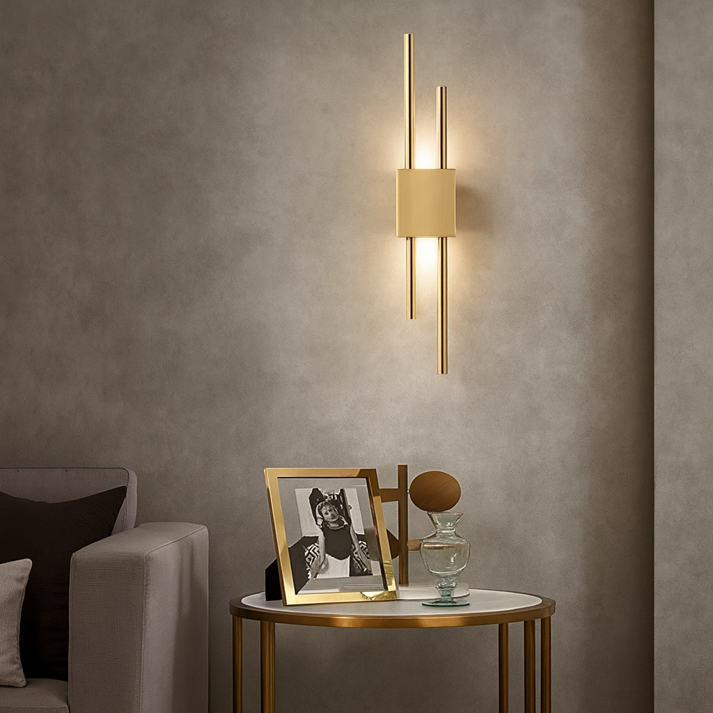 Applique murale en métal et marbre – Blanc, vert et or – LED intégrée