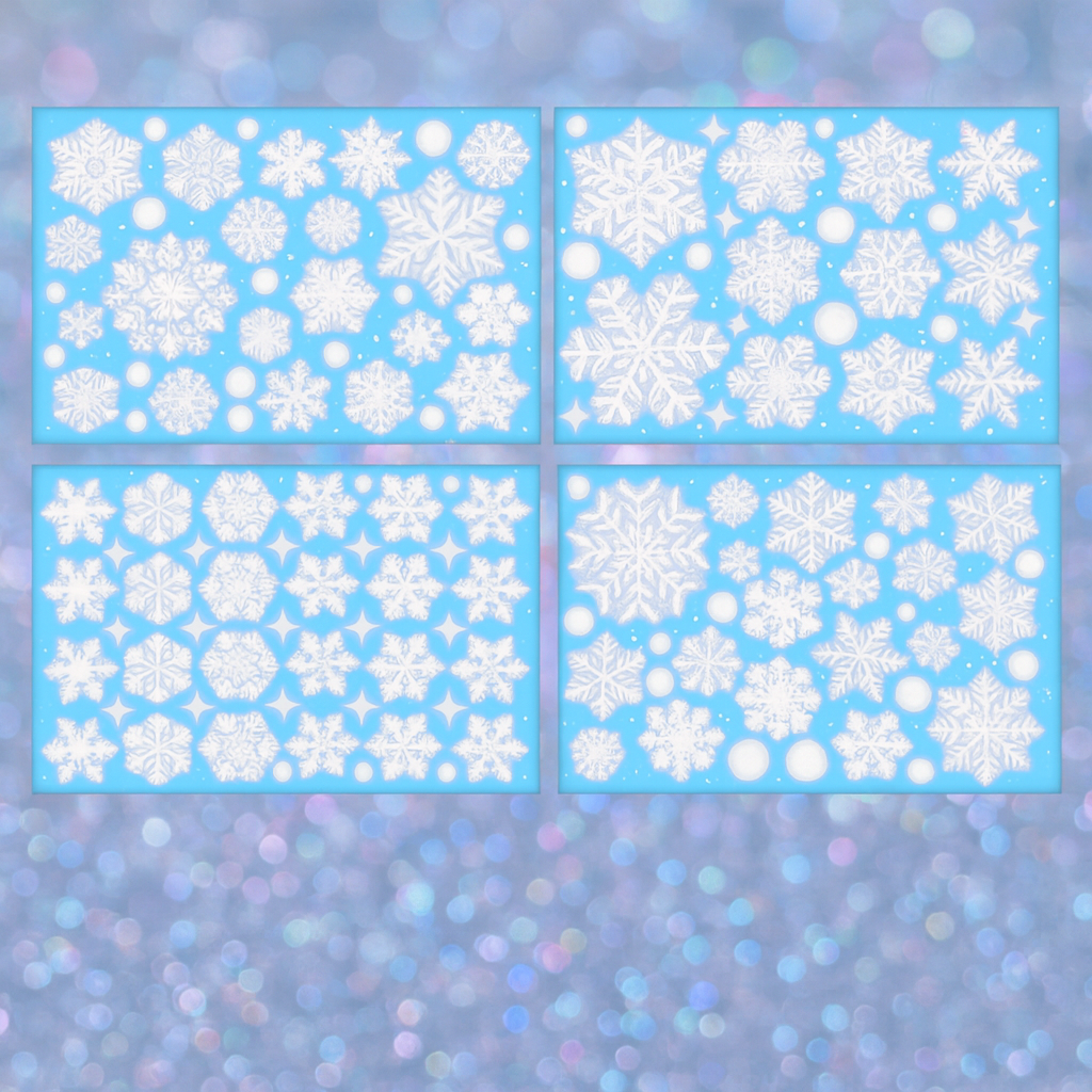 Autocollants de fenêtre flocons de neige – 4 feuilles / 137 pièces – Plastique statique réutilisable – Semi-brillant – Décoration Noël et hiver