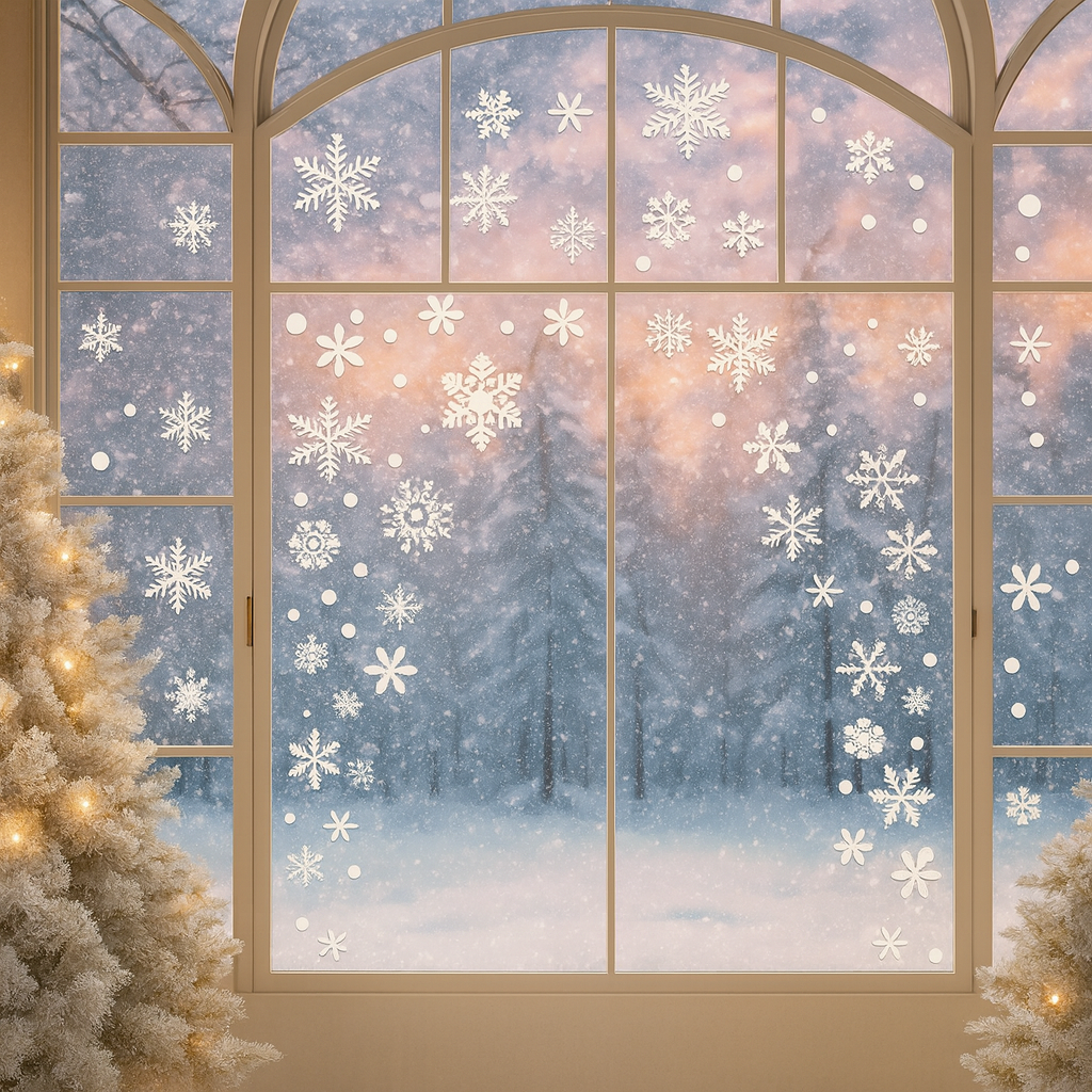 Autocollants de fenêtre flocons de neige – 4 feuilles / 137 pièces – Plastique statique réutilisable – Semi-brillant – Décoration Noël et hiver