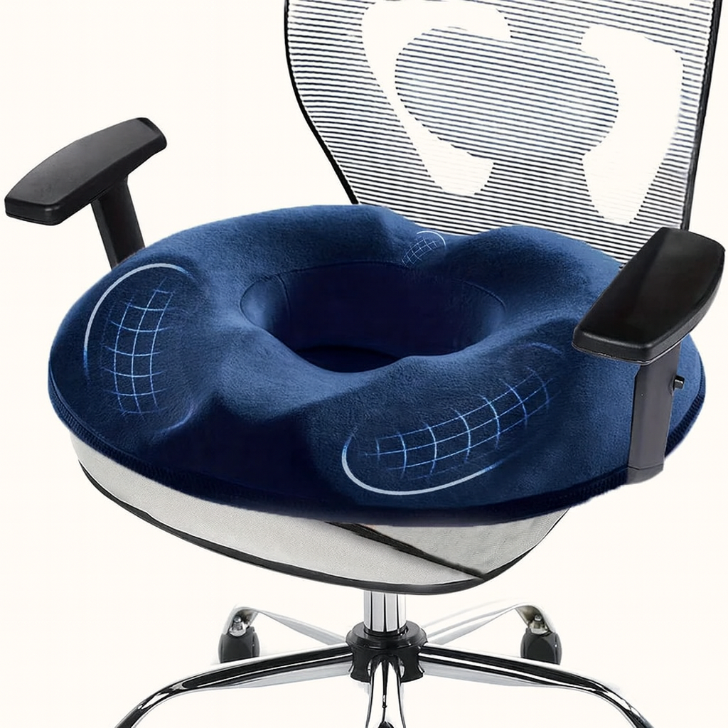 Maison Elvion – Coussin de siège ergonomique en mousse à mémoire de forme – Forme anneau – Housse amovible lavable – Confort pour le coccyx et l’assise prolongée – Idéal pour la maison, le bureau et le voyage