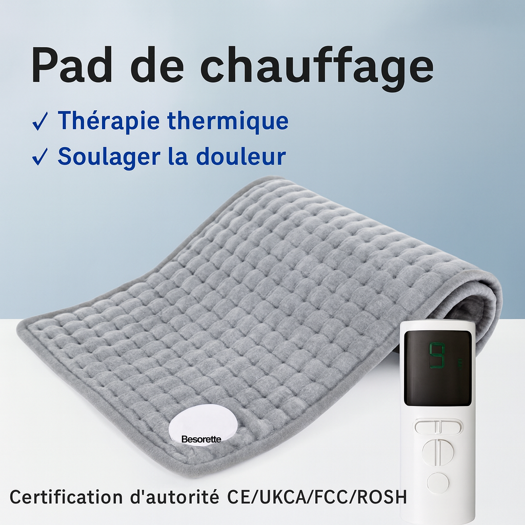 Maison Elvion – Coussin chauffant électrique multifonction – 9 niveaux de température – Minuterie automatique – Tissu doux en laine – 30 × 60 cm – Utilisation domestique et thérapeutique