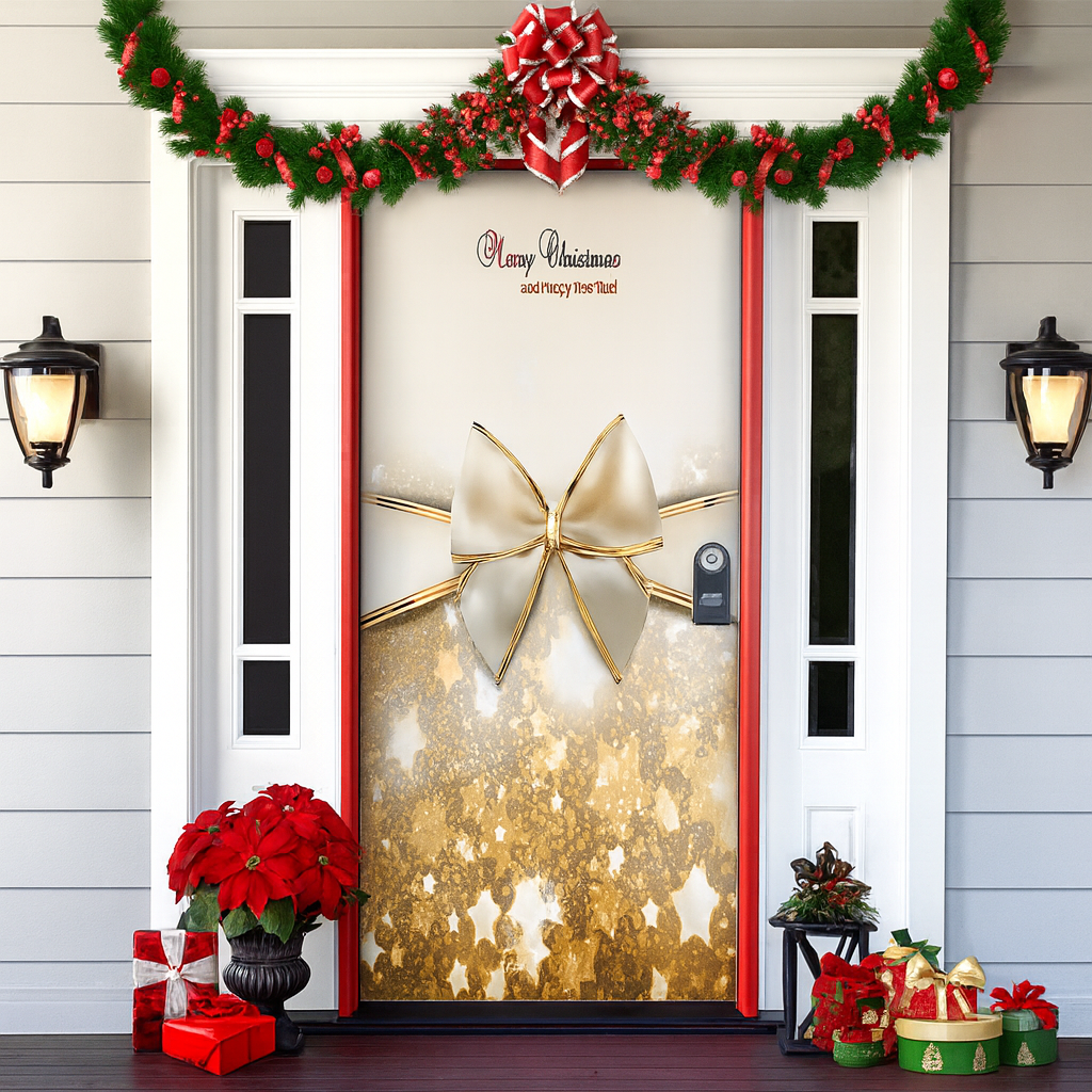 Décoration de porte pour Noël 2025 - Rideau festif avec le Père Noël, des bonhommes en pain d'épice et des sapins - Polyester - 90 × 200 cm