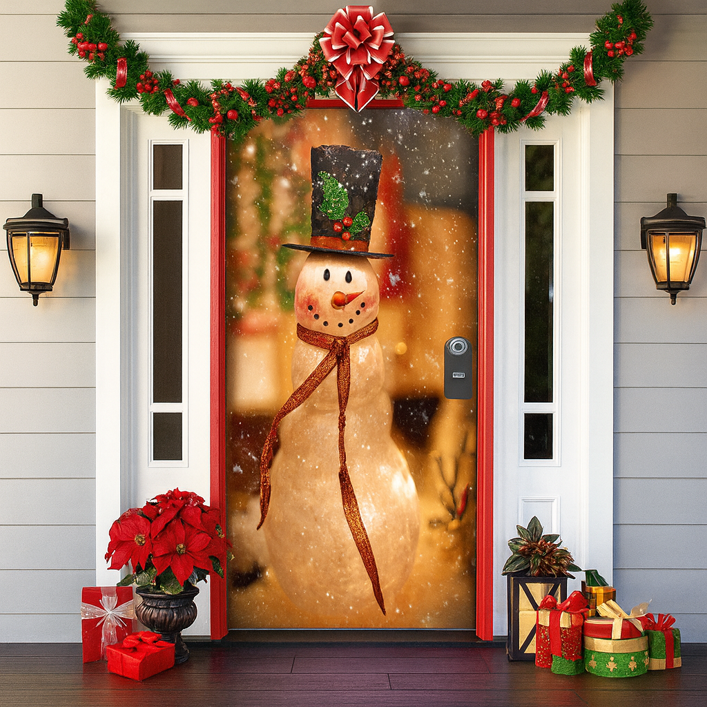 Décoration de porte pour Noël 2025 - Rideau festif avec le Père Noël, des bonhommes en pain d'épice et des sapins - Polyester - 90 × 200 cm