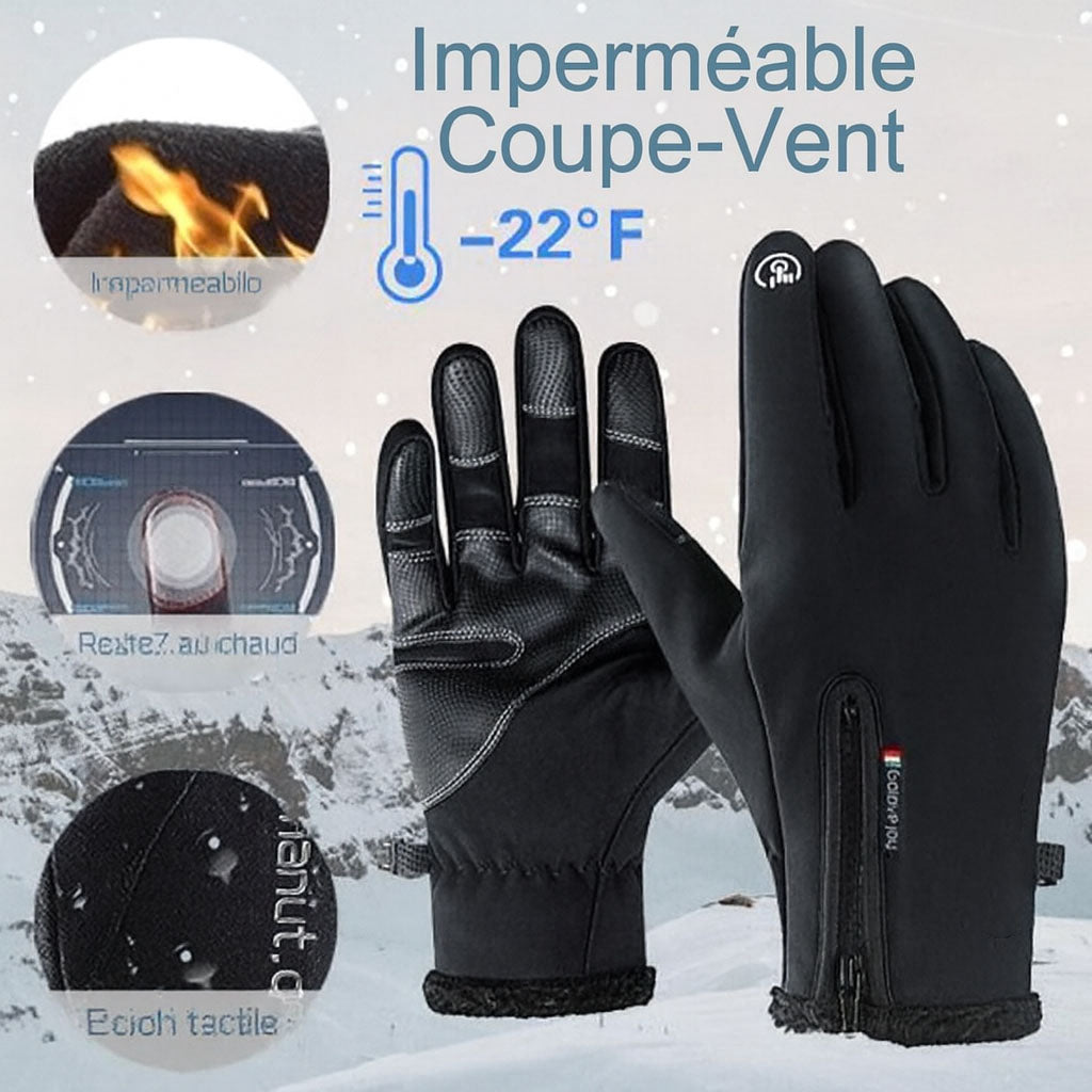Maison Elvion – Gants thermiques imperméables – Compatibles avec les écrans tactiles – Doublure polaire chaude – Fermeture zippée pratique – Idéals pour les activités extérieures par temps froid