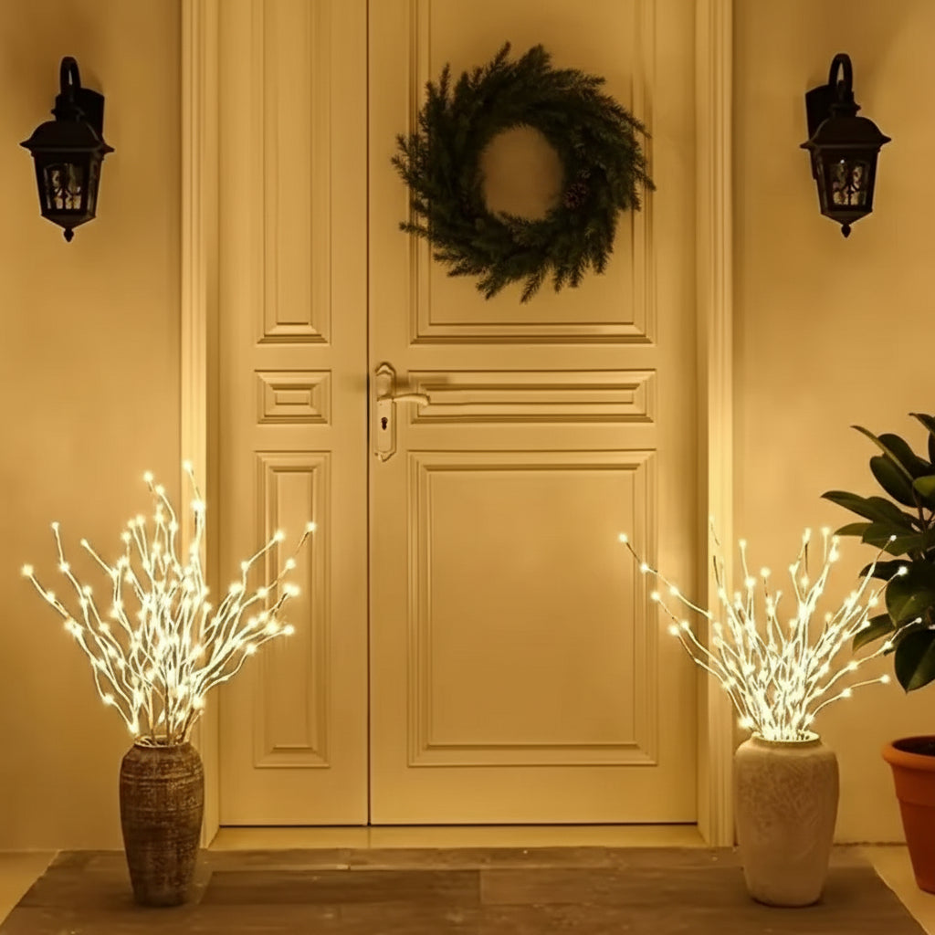 Guirlande LED branche de bouleau blanc – Lumières décoratives à piles – Blanc chaud – 72 cm – Intérieur et extérieur – Mariage et Noël