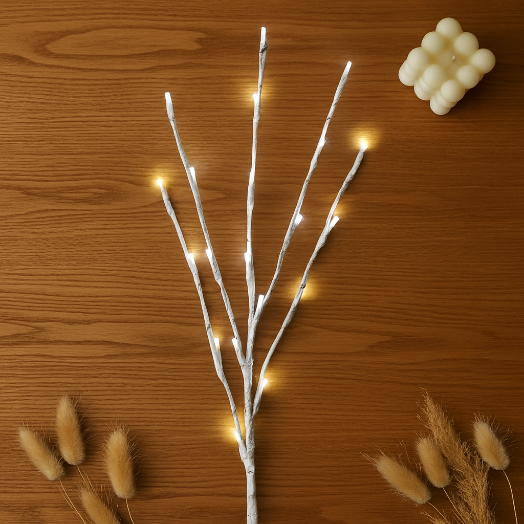 Guirlande LED branche de bouleau blanc – Lumières décoratives à piles – Blanc chaud – 72 cm – Intérieur et extérieur – Mariage et Noël