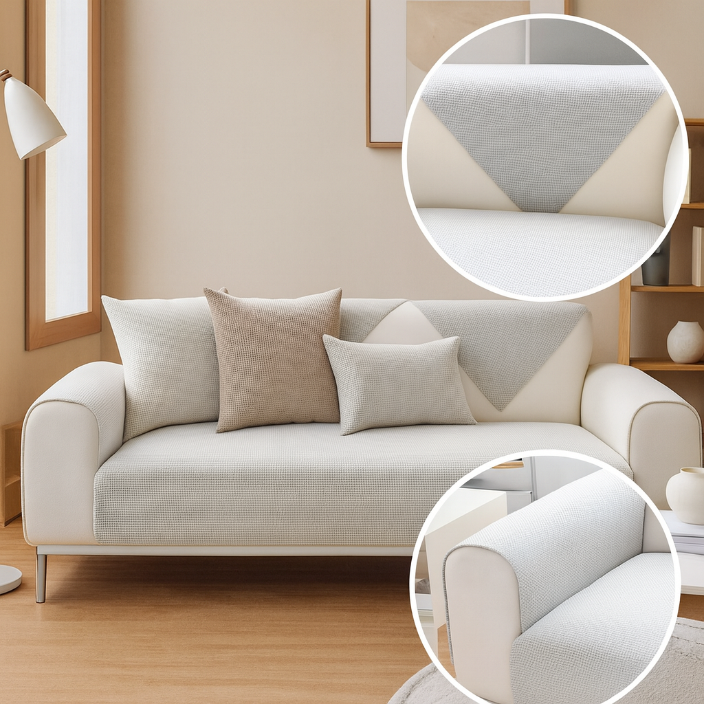 Housse de canapé universelle antidérapante – Coton et lin – Beige kaki – Pour canapés droits et d’angle