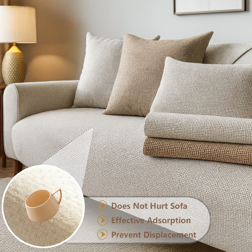 Housse de canapé universelle antidérapante – Coton et lin – Beige kaki – Pour canapés droits et d’angle