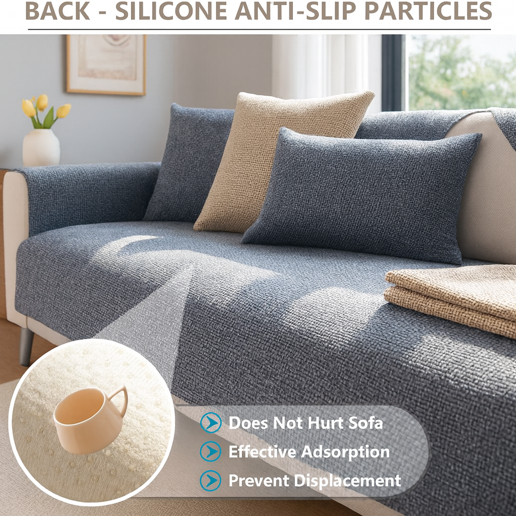 Housse de canapé universelle antidérapante – Coton et lin – Beige kaki – Pour canapés droits et d’angle