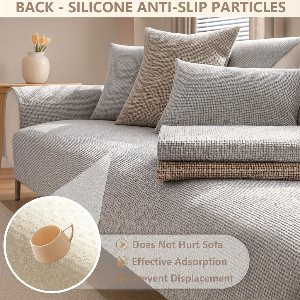 Housse de canapé universelle antidérapante – Coton et lin – Beige kaki – Pour canapés droits et d’angle