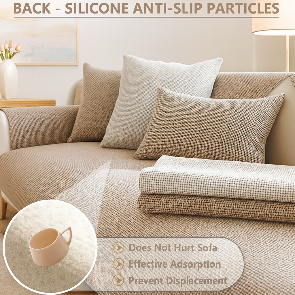 Housse de canapé universelle antidérapante – Coton et lin – Beige kaki – Pour canapés droits et d’angle
