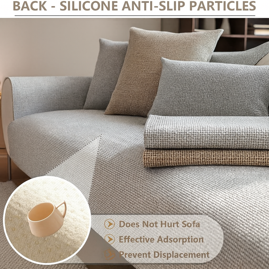 Housse de canapé universelle antidérapante – Coton et lin – Beige kaki – Pour canapés droits et d’angle