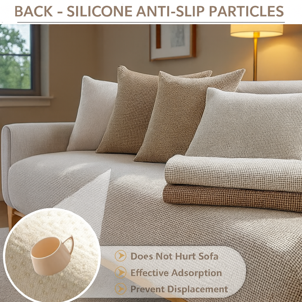 Housse de canapé universelle antidérapante – Coton et lin – Beige kaki – Pour canapés droits et d’angle