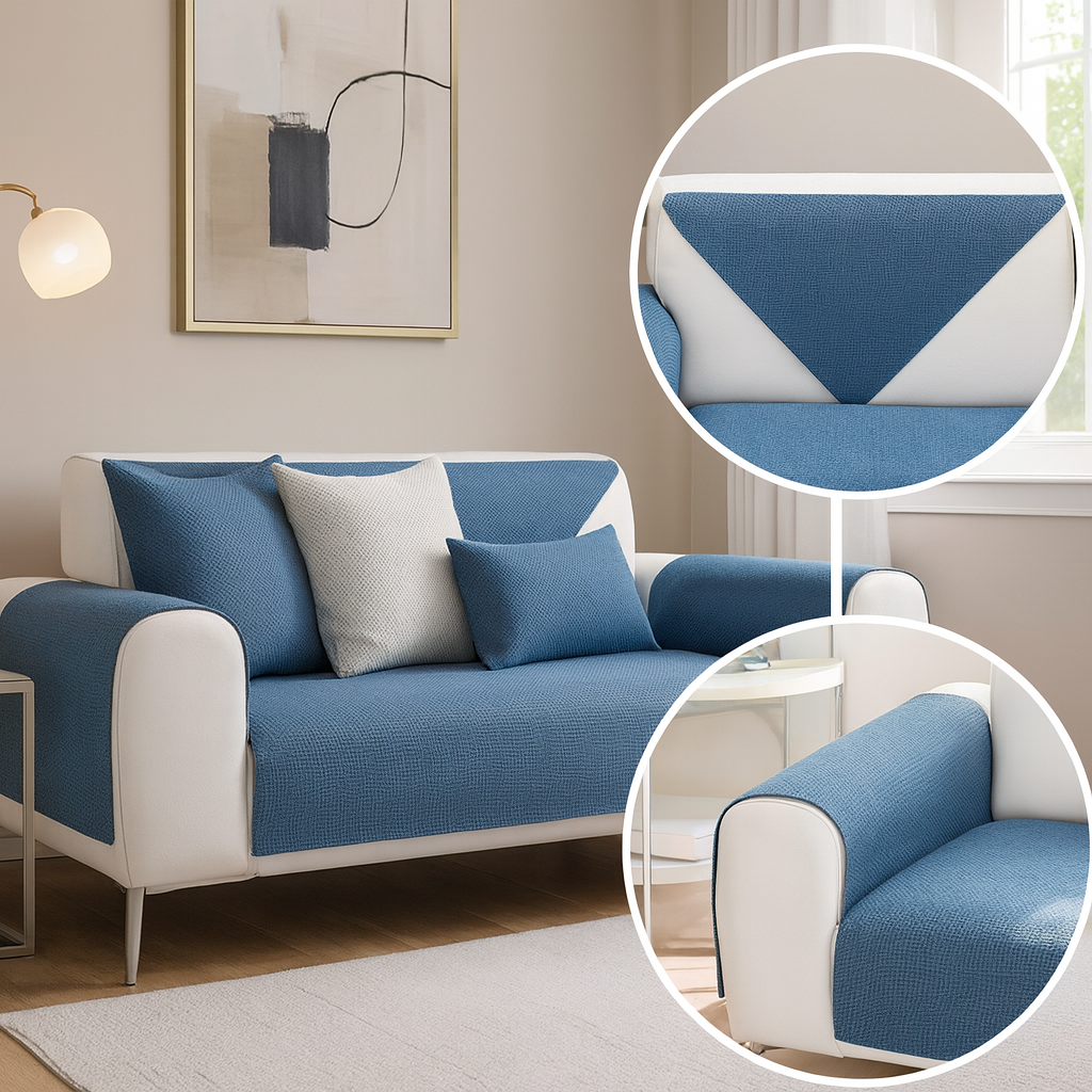 Housse de canapé universelle antidérapante – Coton et lin – Beige kaki – Pour canapés droits et d’angle