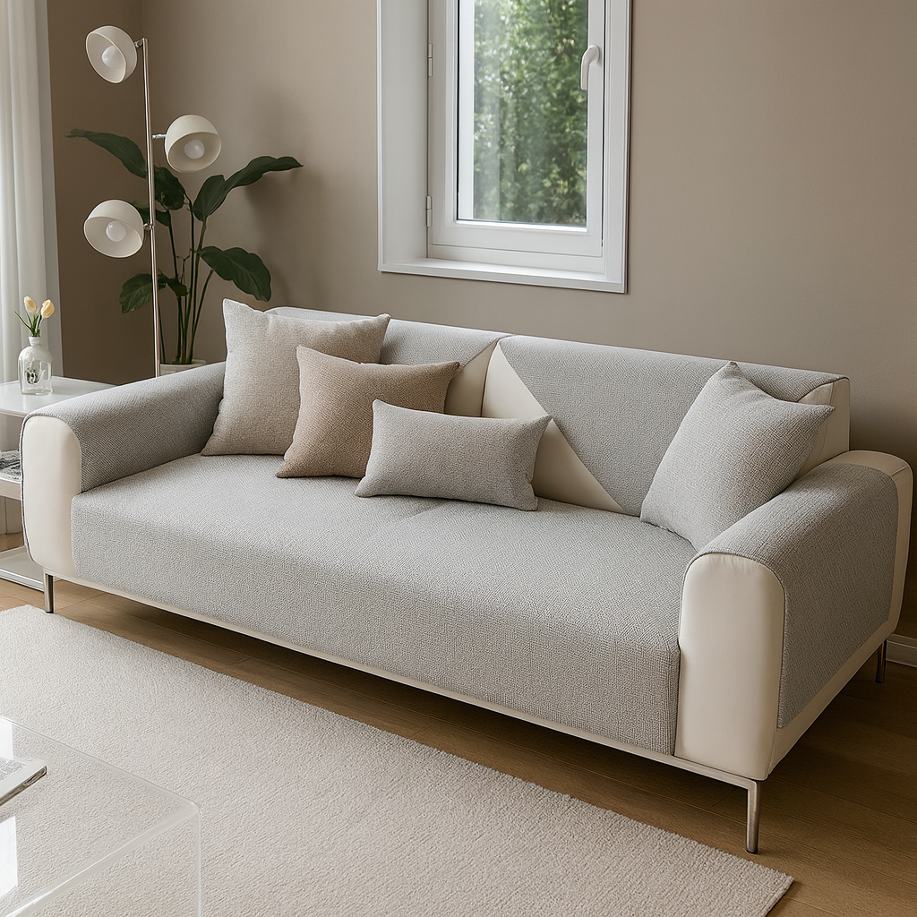 Housse de canapé universelle antidérapante – Coton et lin – Beige kaki – Pour canapés droits et d’angle