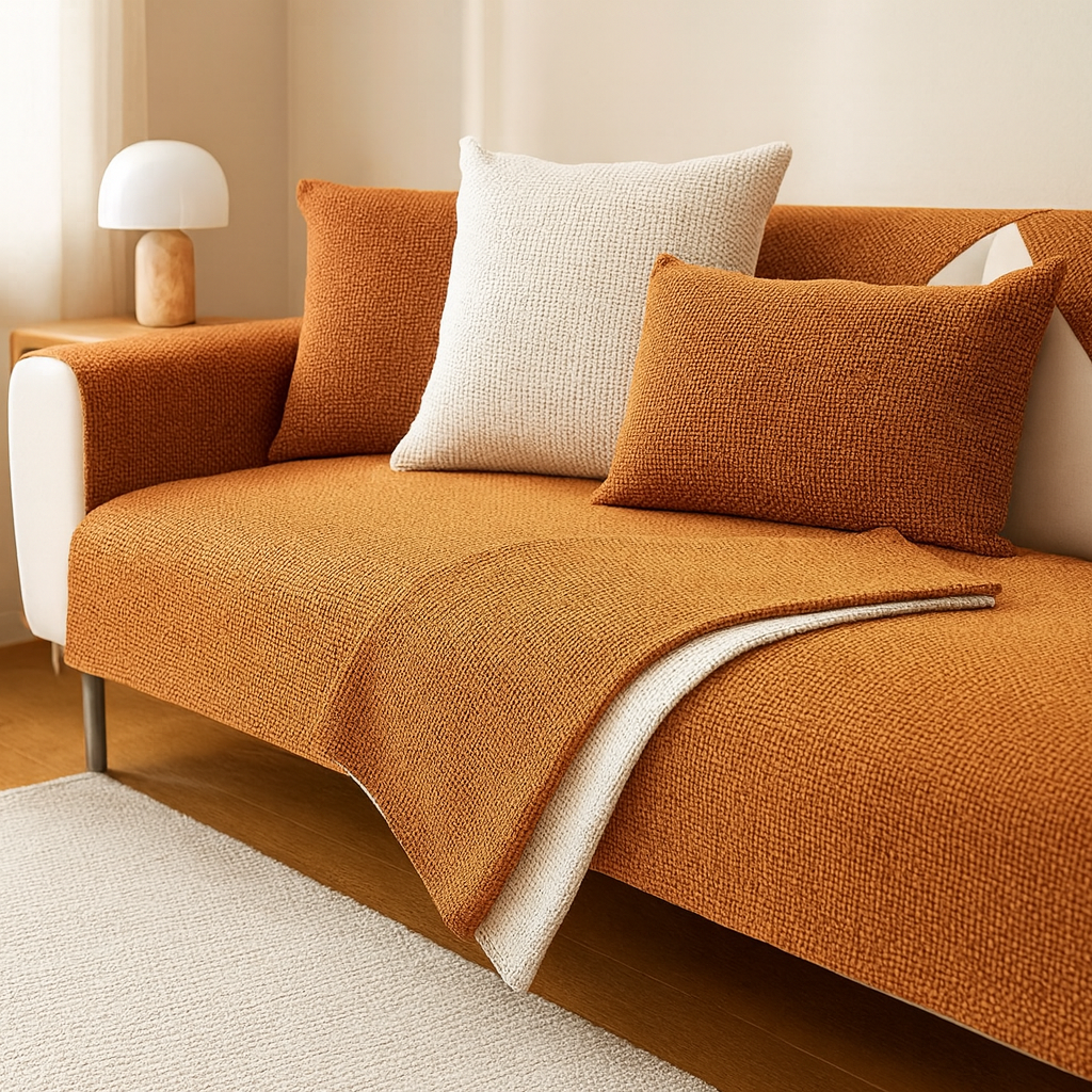 Housse de canapé universelle antidérapante – Coton et lin – Beige kaki – Pour canapés droits et d’angle