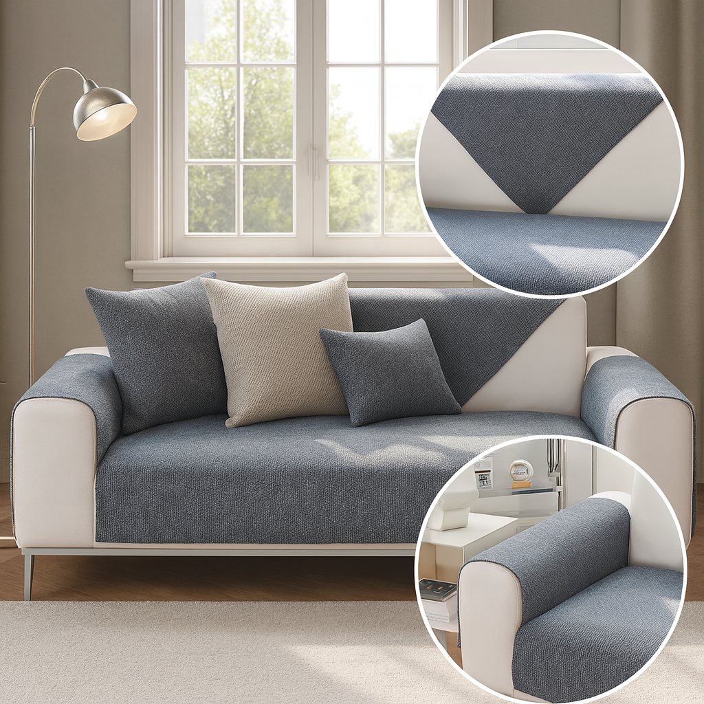 Housse de canapé universelle antidérapante – Coton et lin – Beige kaki – Pour canapés droits et d’angle