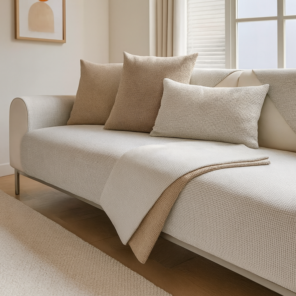 Housse de canapé universelle antidérapante – Coton et lin – Beige kaki – Pour canapés droits et d’angle