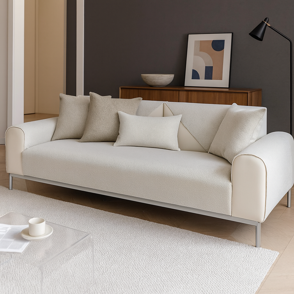 Housse de canapé universelle antidérapante – Coton et lin – Beige kaki – Pour canapés droits et d’angle