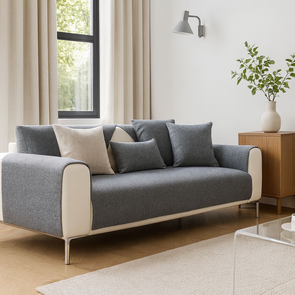 Housse de canapé universelle antidérapante – Coton et lin – Beige kaki – Pour canapés droits et d’angle