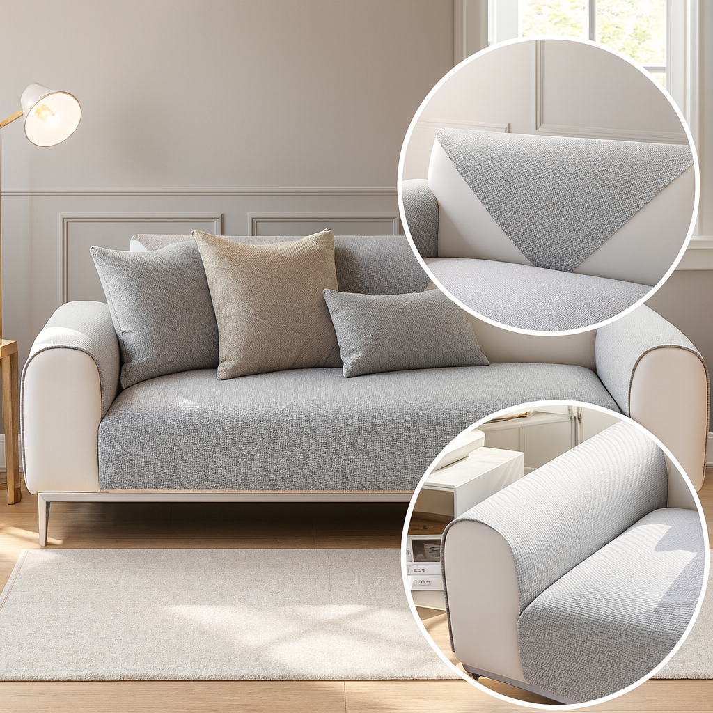Housse de canapé universelle antidérapante – Coton et lin – Beige kaki – Pour canapés droits et d’angle