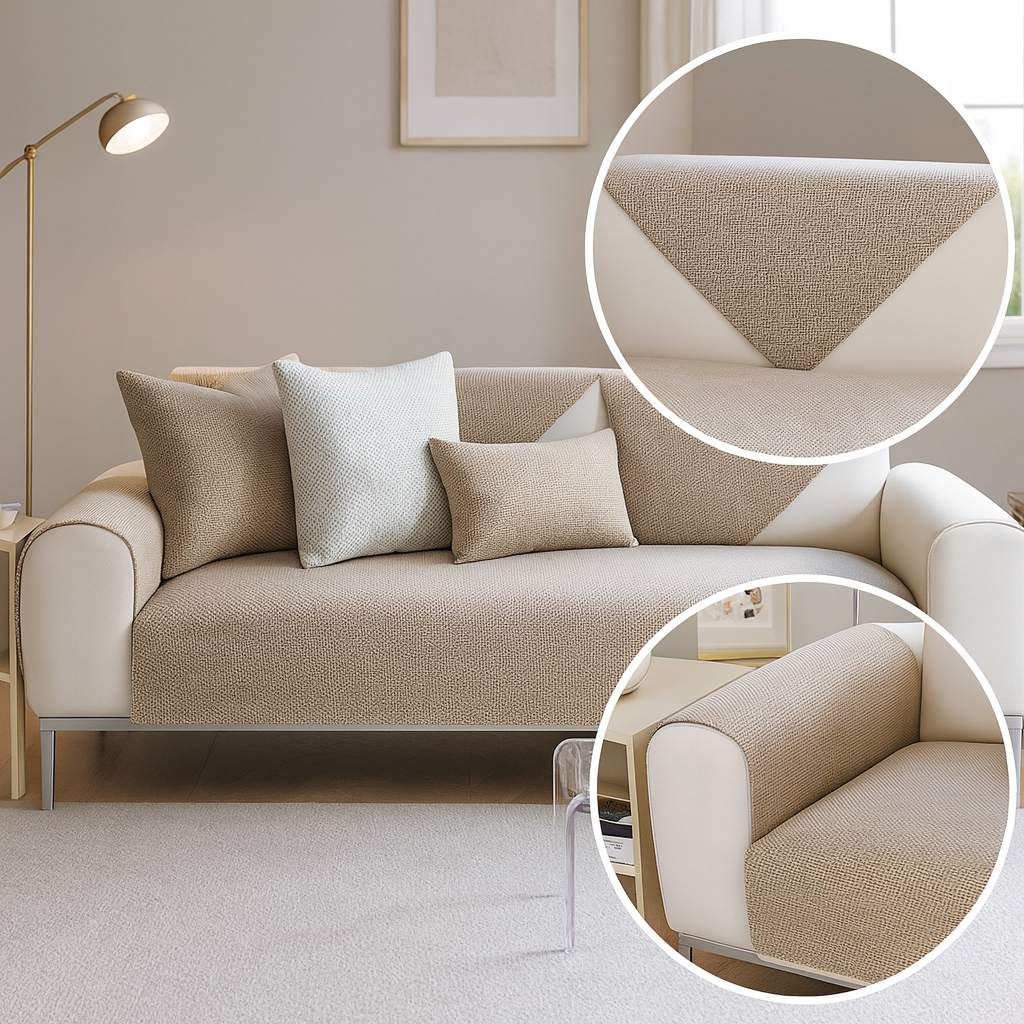 Housse de canapé universelle antidérapante – Coton et lin – Beige kaki – Pour canapés droits et d’angle