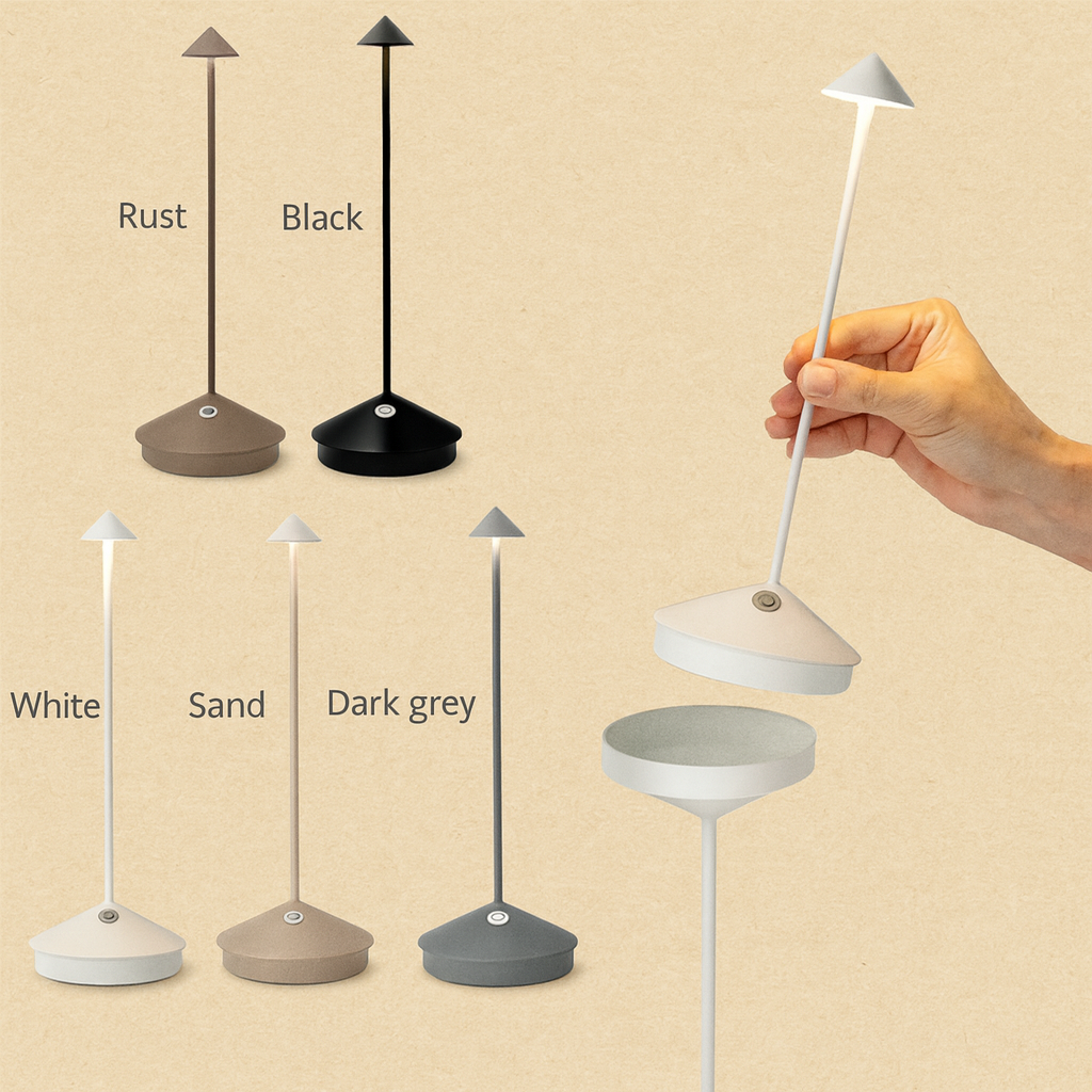 Lampe de table LED moderne – Sans fil et rechargeable – Éclairage dimmable – Design élégant et résistant à l’eau – Utilisation intérieure et extérieure
