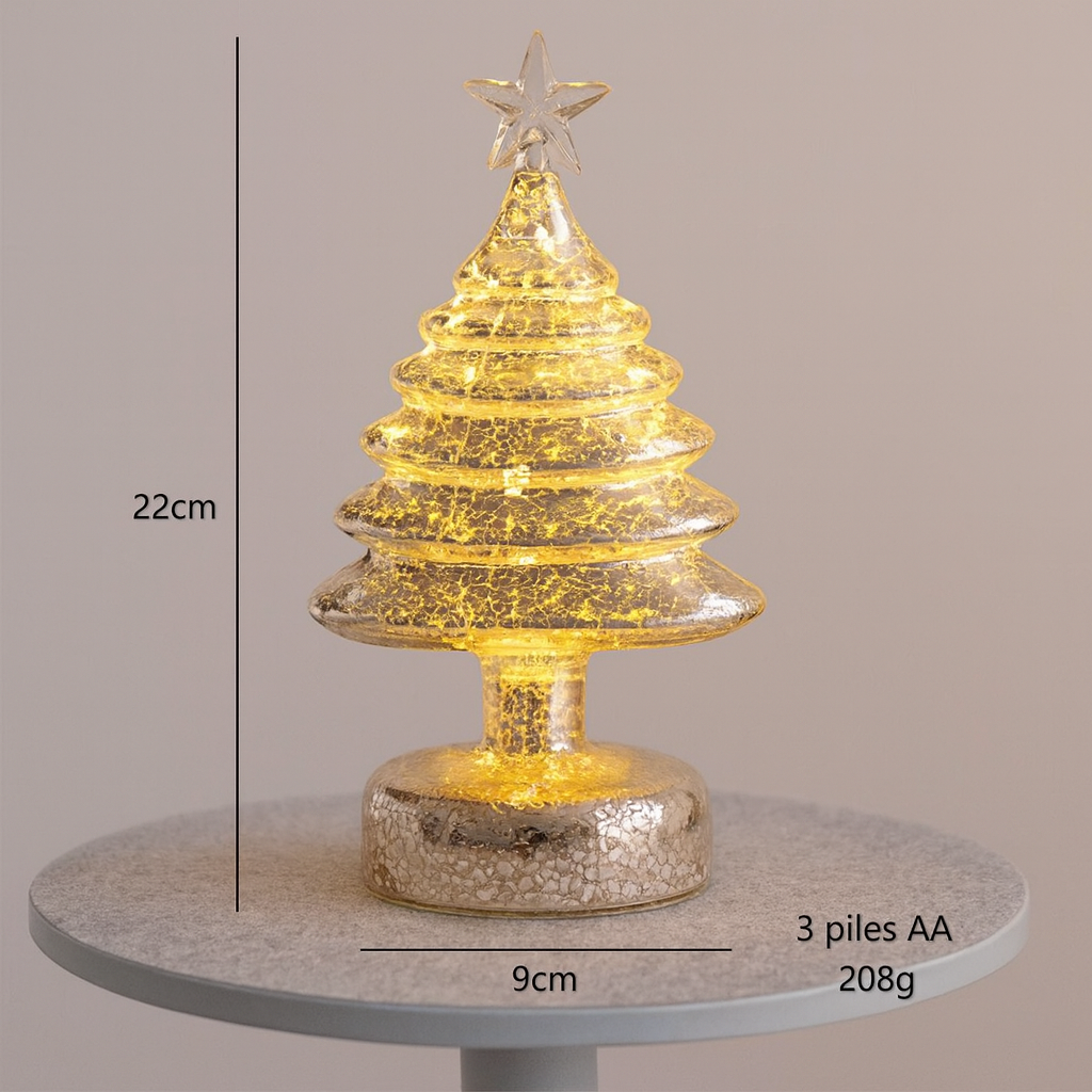 Lampe de Noël en verre lumineux – Arbre LED décoratif – Veilleuse festive – Cadeau enfants – Décoration de bureau et maison