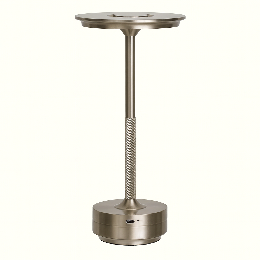 Maison Elvion – Lampe de table LED moderne – Finition or, argent et noir – Commande tactile à 3 niveaux de luminosité – Rechargeable par USB-C – Design en aluminium durable