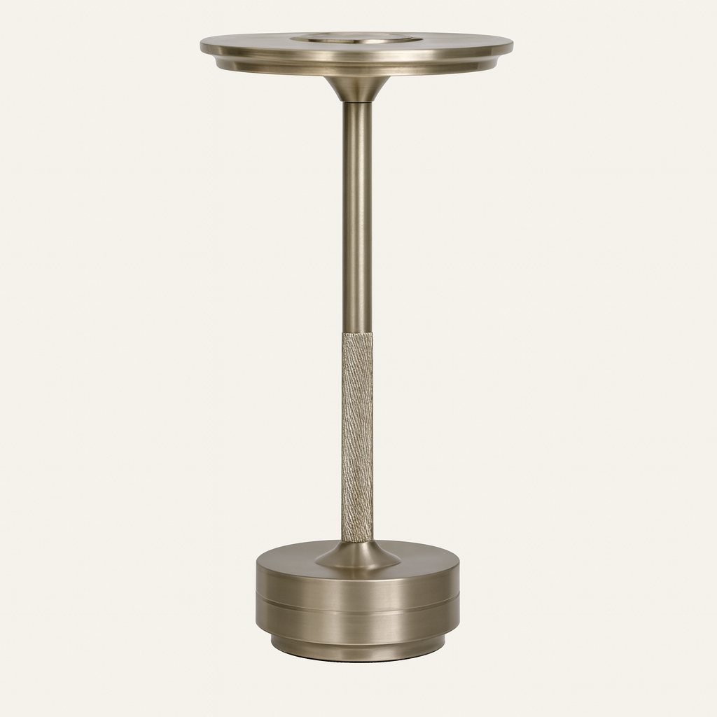 Maison Elvion – Lampe de table LED moderne – Finition or, argent et noir – Commande tactile à 3 niveaux de luminosité – Rechargeable par USB-C – Design en aluminium durable