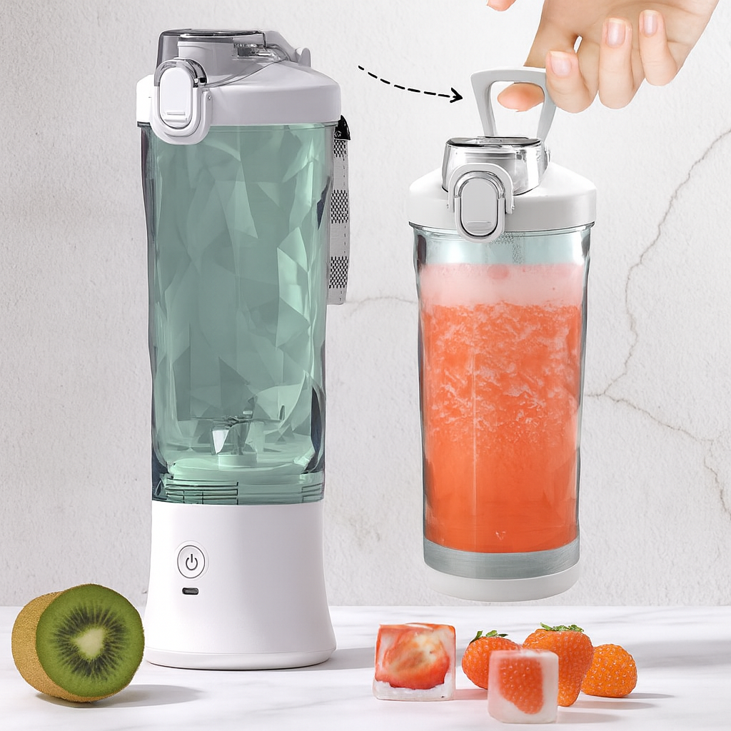 Maison Elvion – Mixeur portable pour smoothies – Rechargeable par USB – Capacité 600 ml – Batterie 4000 mAh – Gobelet sans BPA et design compact pour la maison, le bureau ou les déplacements