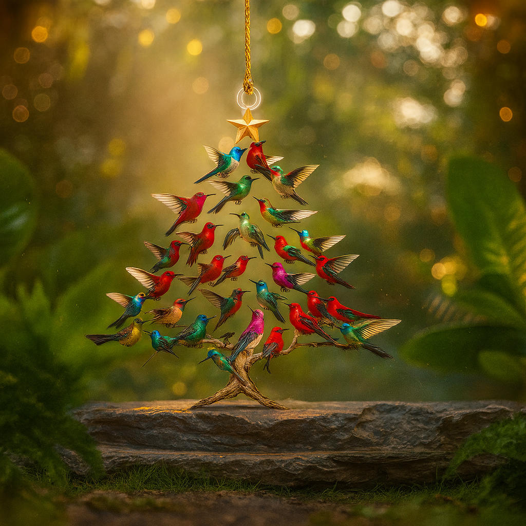 Ornement de Noël en acrylique 2D – Colibri – Double face – Cristal léger – 4 × 4 inches – Décoration arbre, fenêtre et table