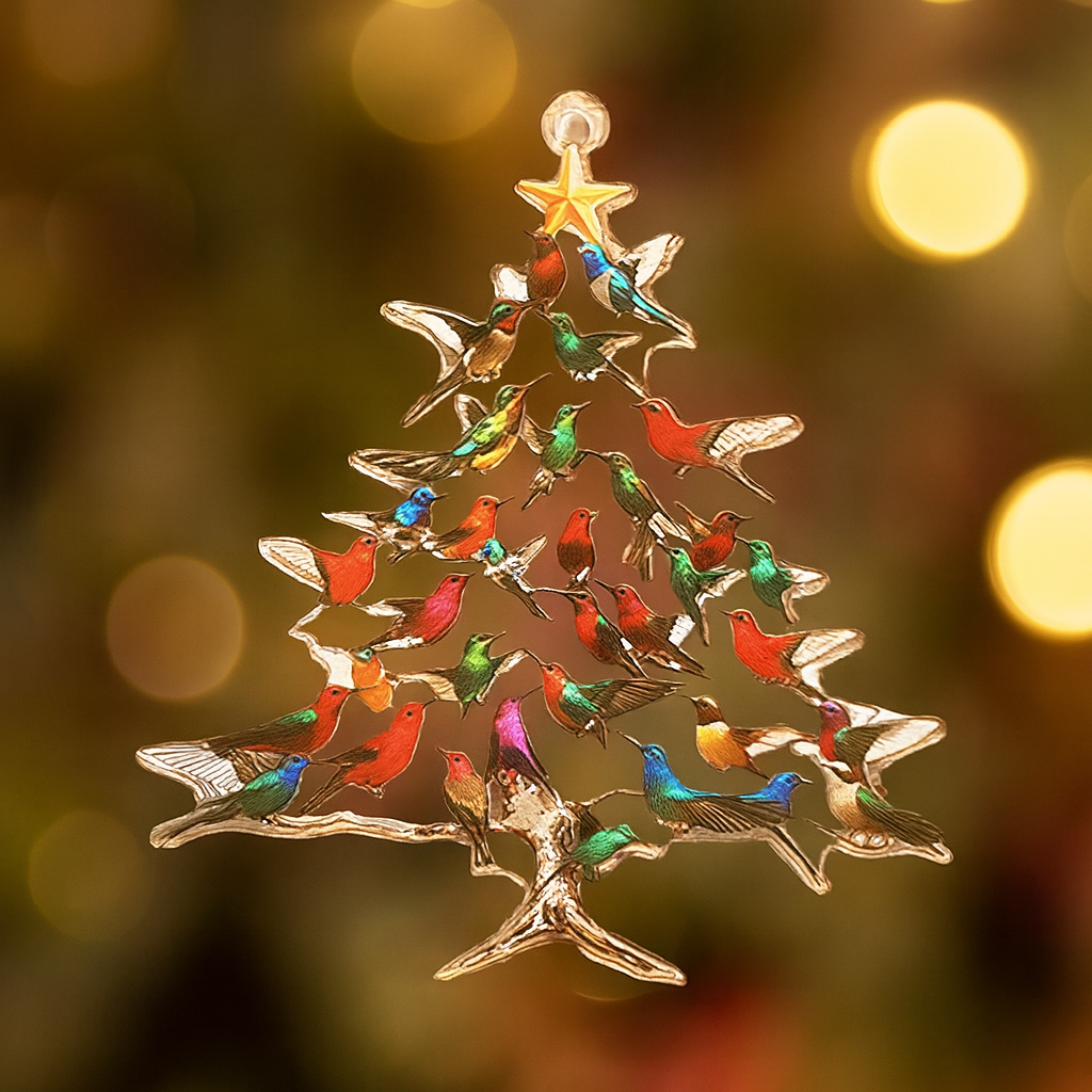 Ornement de Noël en acrylique 2D – Colibri – Double face – Cristal léger – 4 × 4 inches – Décoration arbre, fenêtre et table