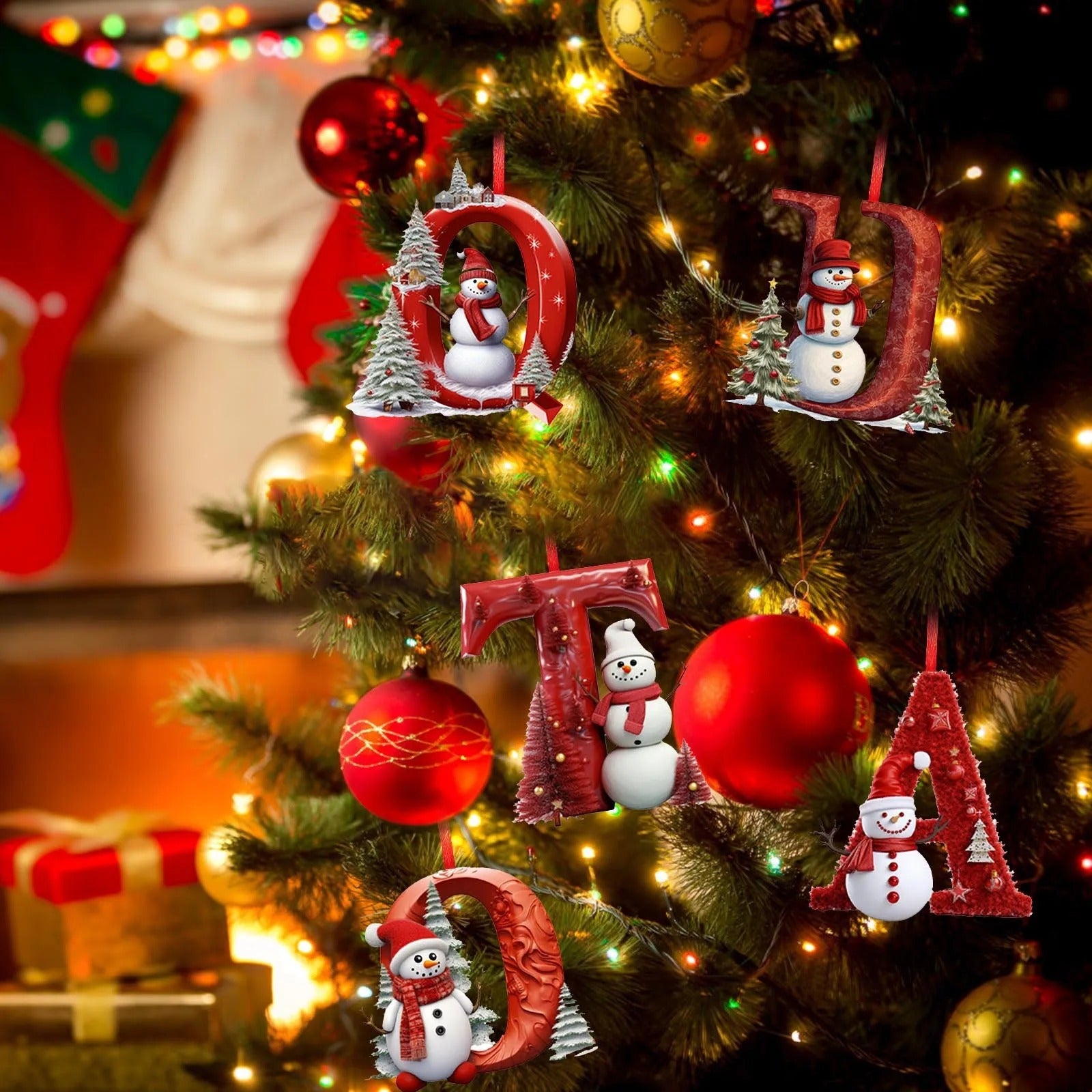 Ornements lettres de Noël en acrylique A-Z – 26 pièces – Suspendus pour arbre, décoration intérieure et festive – Noël 2025