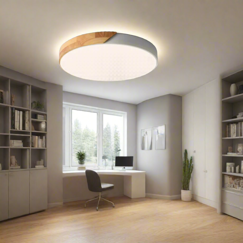 Plafonnier LED en bois – Design scandinave naturel – Éclairage blanc froid – Structure bois et acrylique – Ø 23 cm ou Ø 30 cm – Installation plafond facile