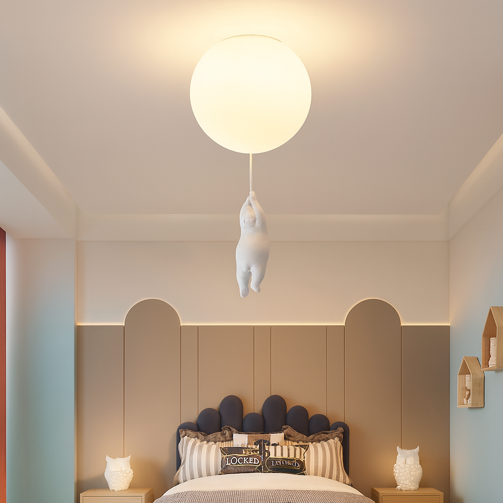 Maison Elvion – Plafonnier pour enfants avec ours et ballon – Design CloudBear – LED intégrée 3000K – Éclairage décoratif pour chambre d’enfant – Ø40 cm