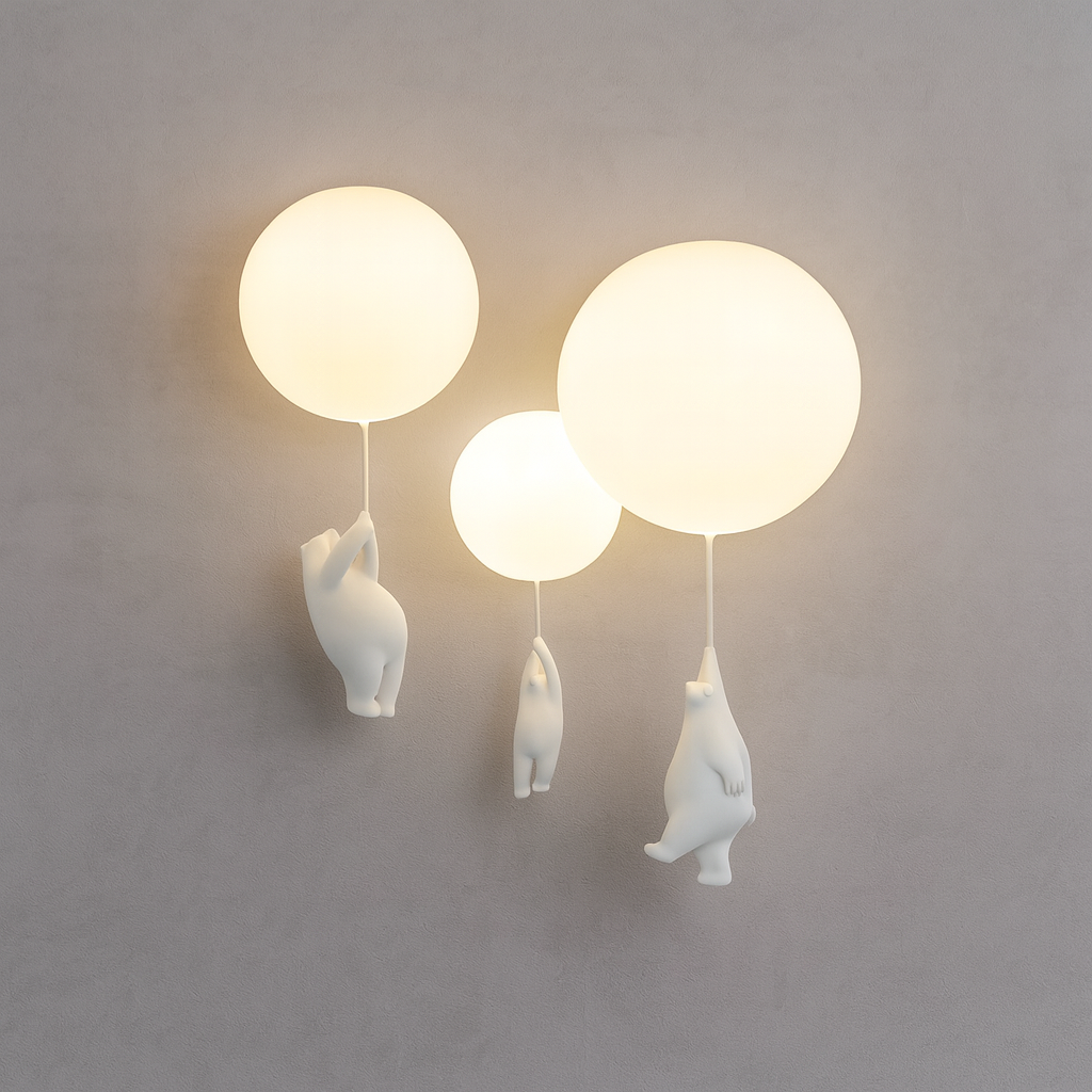 Maison Elvion – Plafonnier pour enfants avec ours et ballon – Design CloudBear – LED intégrée 3000K – Éclairage décoratif pour chambre d’enfant – Ø40 cm