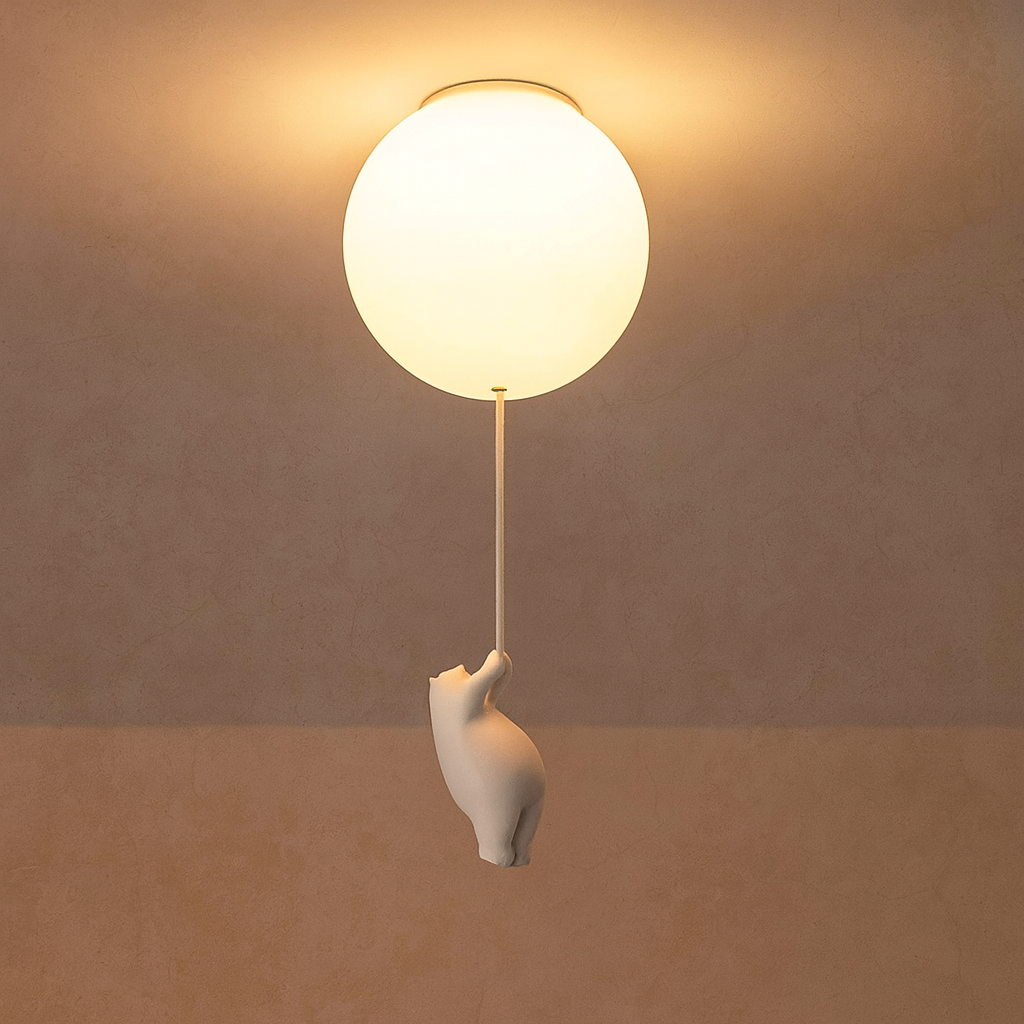 Maison Elvion – Plafonnier pour enfants avec ours et ballon – Design CloudBear – LED intégrée 3000K – Éclairage décoratif pour chambre d’enfant – Ø40 cm