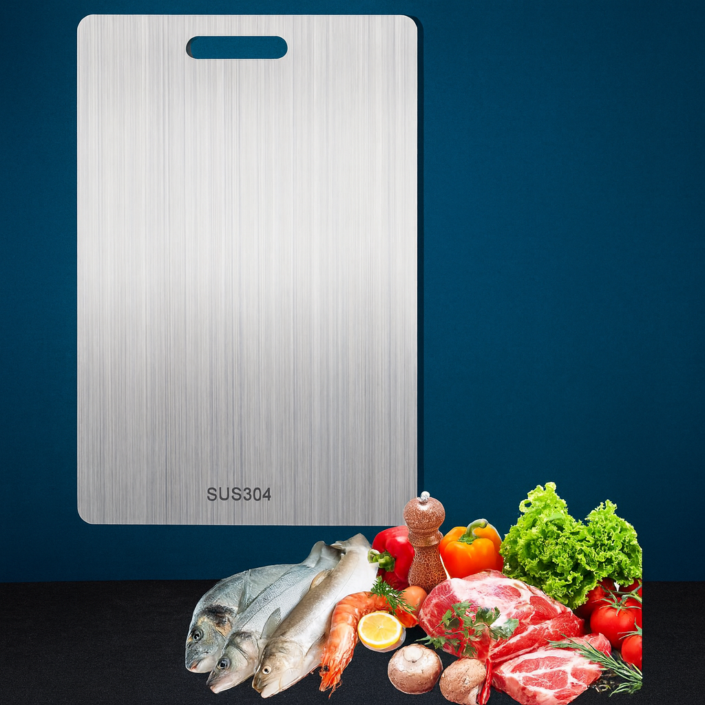 Planche à découper double face en acier inoxydable – Revêtement titane – Durable, hygiénique et facile à nettoyer – Idéale pour la préparation et la conservation des aliments