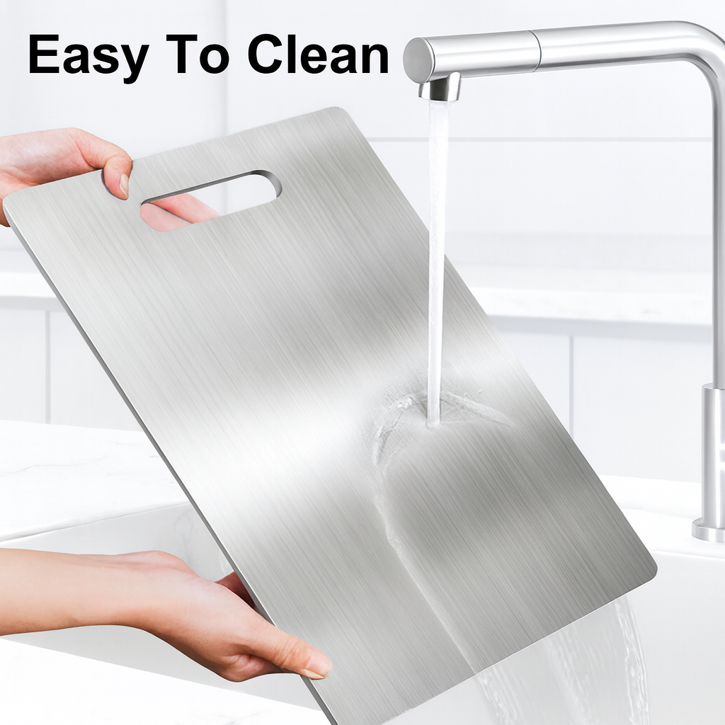 Planche à découper double face en acier inoxydable – Revêtement titane – Durable, hygiénique et facile à nettoyer – Idéale pour la préparation et la conservation des aliments