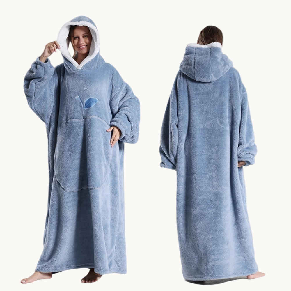 Maison Elvion – Poncho plaid long en polaire – Coupe ample et chaude – Longueur jusqu’aux chevilles – Tissu doux et respirant – Idéal pour l’hiver à la maison