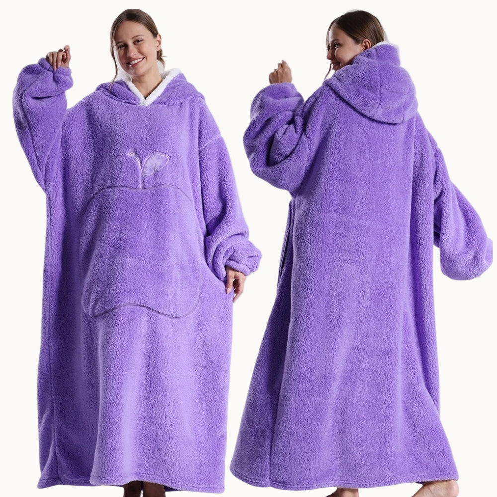 Maison Elvion – Poncho plaid long en polaire – Coupe ample et chaude – Longueur jusqu’aux chevilles – Tissu doux et respirant – Idéal pour l’hiver à la maison