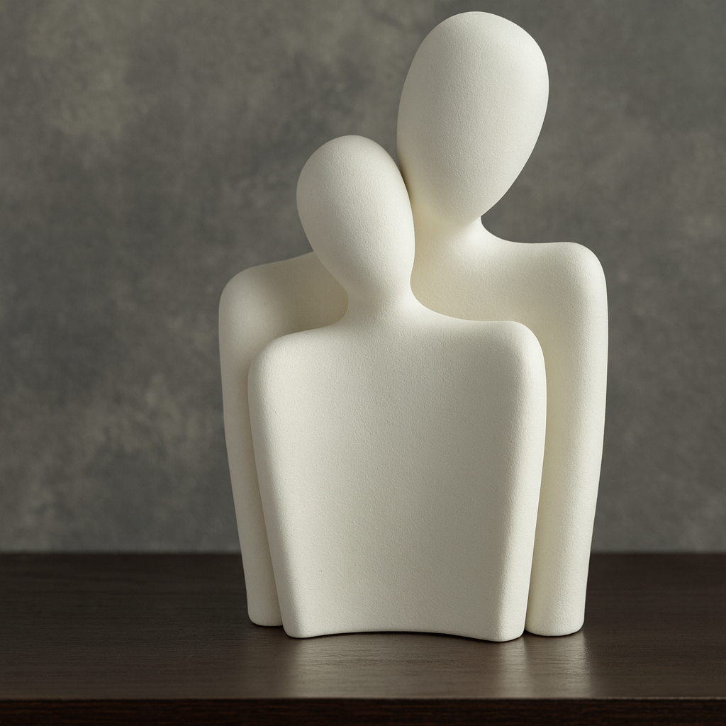 Maison Elvion – Sculpture décorative en céramique – Design abstrait de couple enlacé – Expression artistique de l’union et de la complicité – Élément décoratif pour la maison, le bureau ou idée cadeau