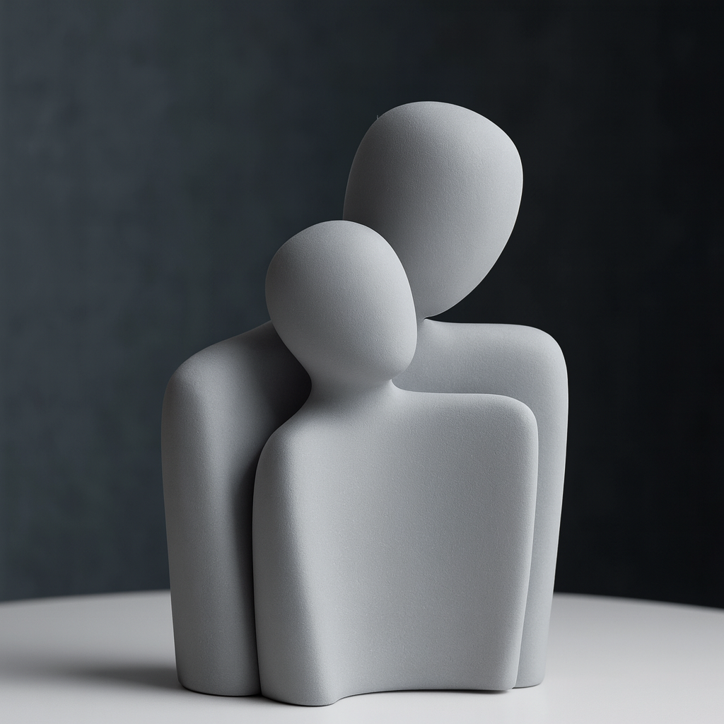 Maison Elvion – Sculpture décorative en céramique – Design abstrait de couple enlacé – Expression artistique de l’union et de la complicité – Élément décoratif pour la maison, le bureau ou idée cadeau