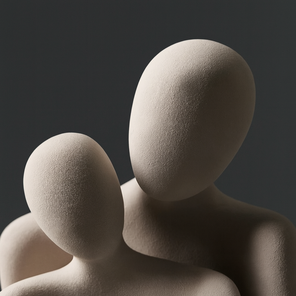 Maison Elvion – Sculpture décorative en céramique – Design abstrait de couple enlacé – Expression artistique de l’union et de la complicité – Élément décoratif pour la maison, le bureau ou idée cadeau