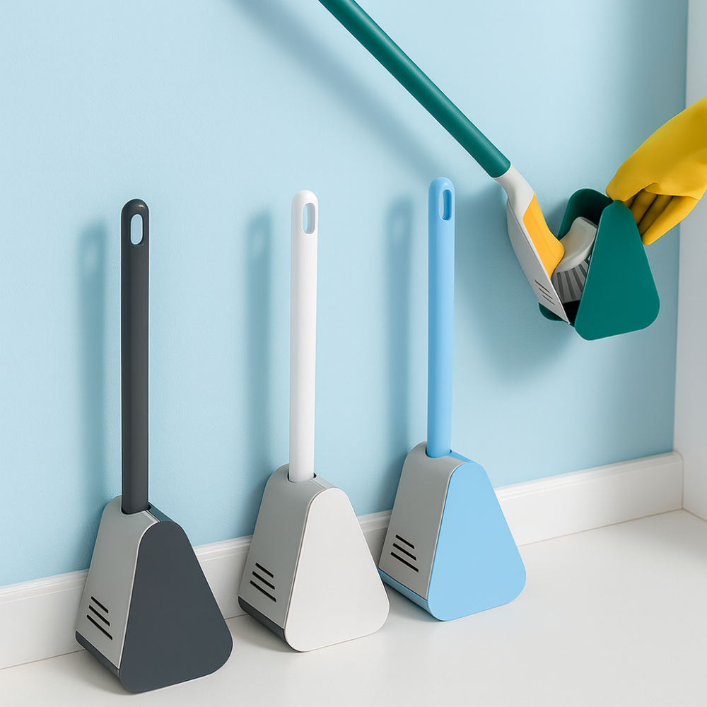 SmartBrush – Brosse de toilette intelligente – Tête flexible en L – Poils en TPR anti-saleté – Support mural sans perçage